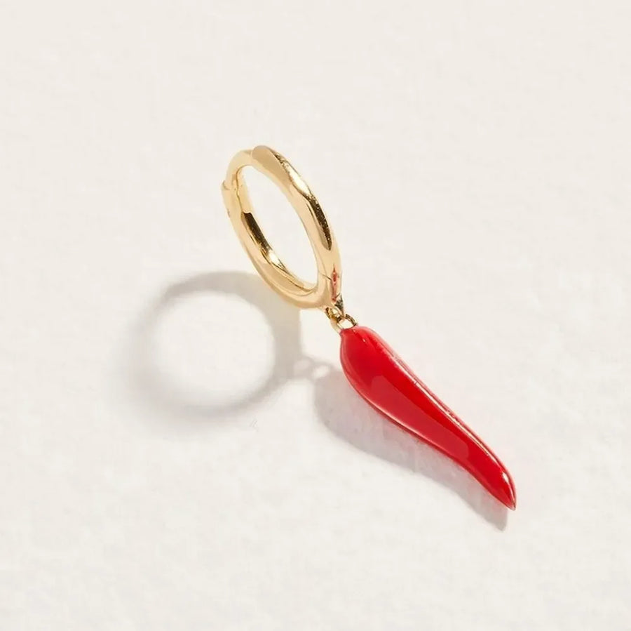 Pendientes de aro con Piercing de pimienta roja para mujer, aretes colgantes bonitos con goteo de aceite de Color dorado, conjunto de joyería de moda