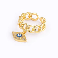 Anillo Ojo Turco Colgante y Mano de Fátima