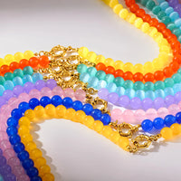 Collar de Cadena con Cuentas de Cristal Ojo de Gato Arcoíris, Chapado en Oro de 18K, Cadena de Acero Inoxidable, Joyería Colorida para Mujer, Regalo Único