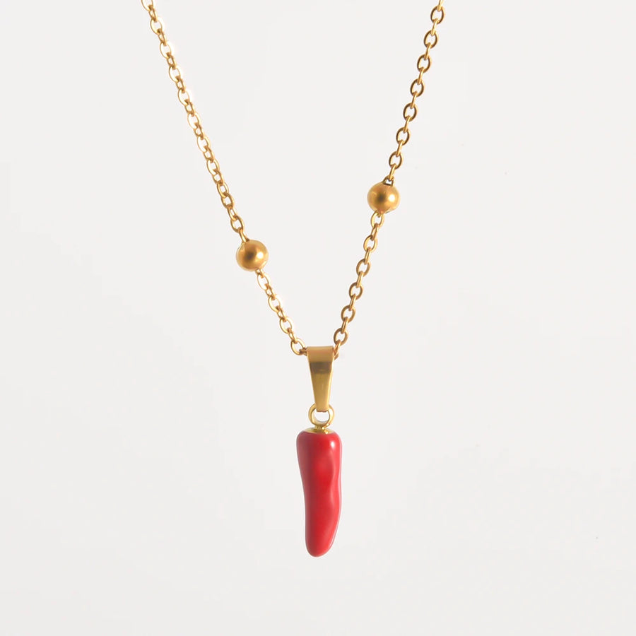 1 pieza de esmalte rojo encanto Chili grueso en forma de corazón fresa collar de acero inoxidable langosta Coral cangrejo personalidad collares regalo