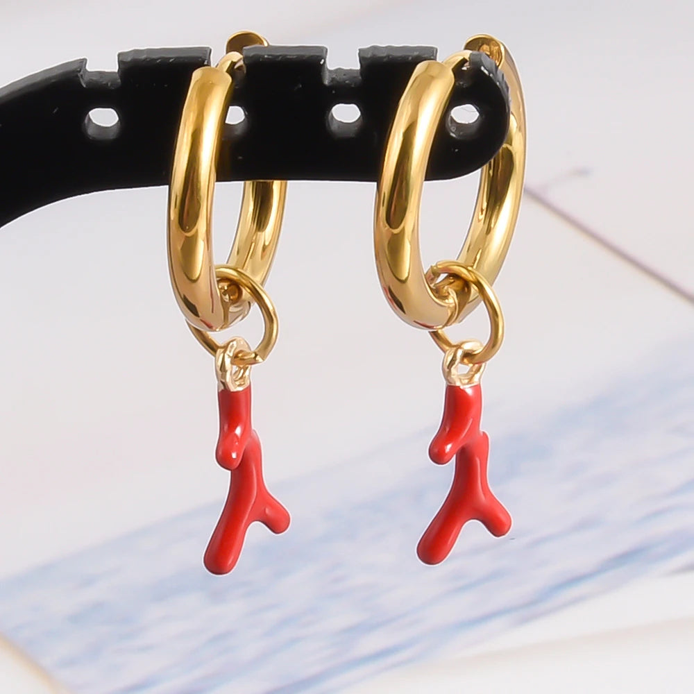 Pendientes de aro con forma de pez, caballito de mar, Coral, cangrejo rojo, langosta, animales marinos, joyería para mujeres y niñas, accesorios