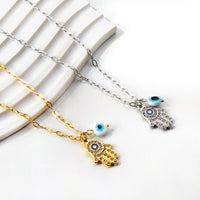 Collar clásico con dijes de mal de ojo para mujer, colgante de cadena chapado en oro y plata de acero inoxidable, circonita cúbica, joyería