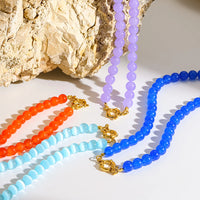 Collar de Cadena con Cuentas de Cristal Ojo de Gato Arcoíris, Chapado en Oro de 18K, Cadena de Acero Inoxidable, Joyería Colorida para Mujer, Regalo Único