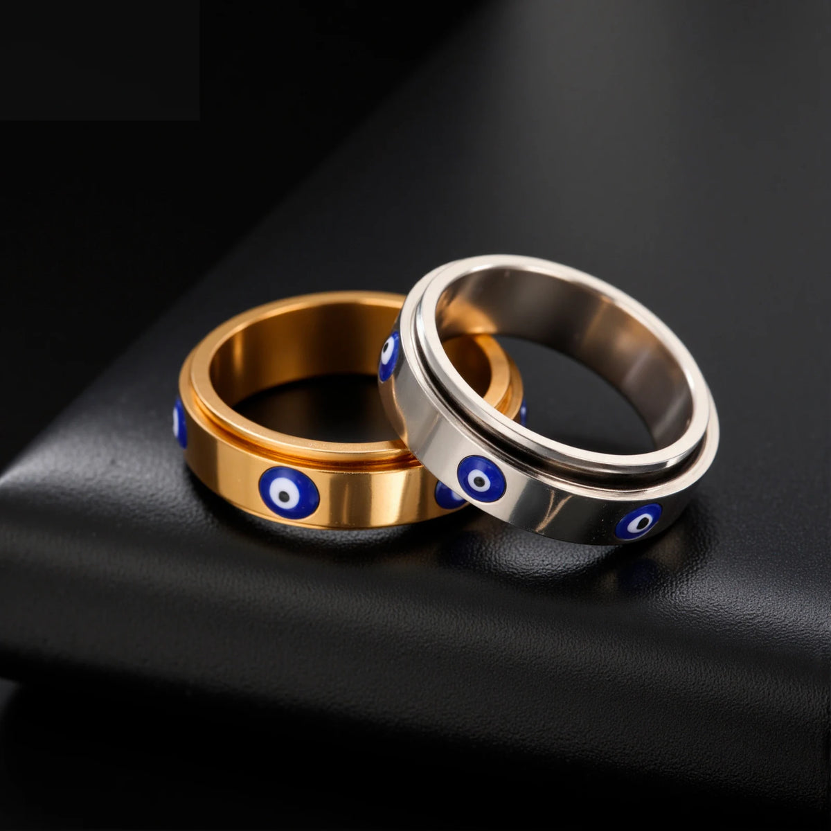 Anillo Giratorio Ojo Turco Esmalte Azul