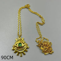 Collar de cadena fina de estilo retro europeo y americano, con colgante de ojo de diablo y diamante verde, de estilo exótico, para complementar el atuendo de mujer.