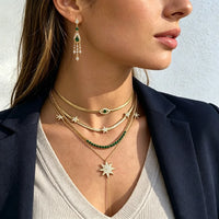 Collar de cadena con diseño de ojo turco y serpiente, recién lanzado, con cadena de clavícula de circonitas multicolores chapadas en oro para joyería de cuello femenina