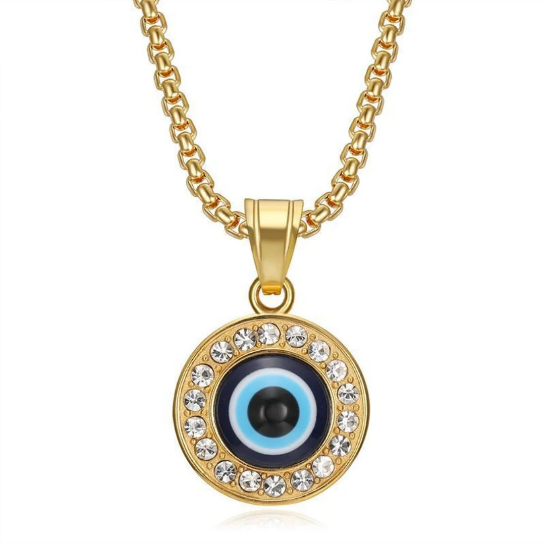 Colgante de Ojo Turco Místico Pequeño para Mujer, en Acero Inoxidable Color Oro y Plata, con Zirconia Redonda, Amuleto, Collar para Mujer, Joyería