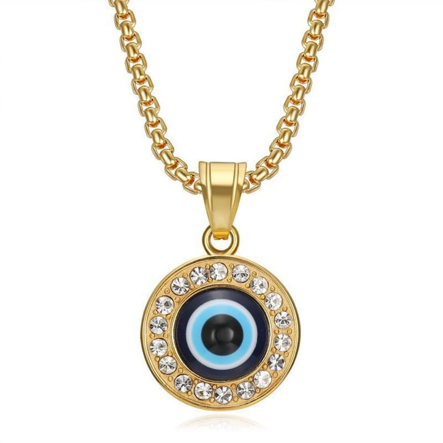 Colgante de Ojo Turco Místico Pequeño para Mujer, en Acero Inoxidable Color Oro y Plata, con Zirconia Redonda, Amuleto, Collar para Mujer, Joyería