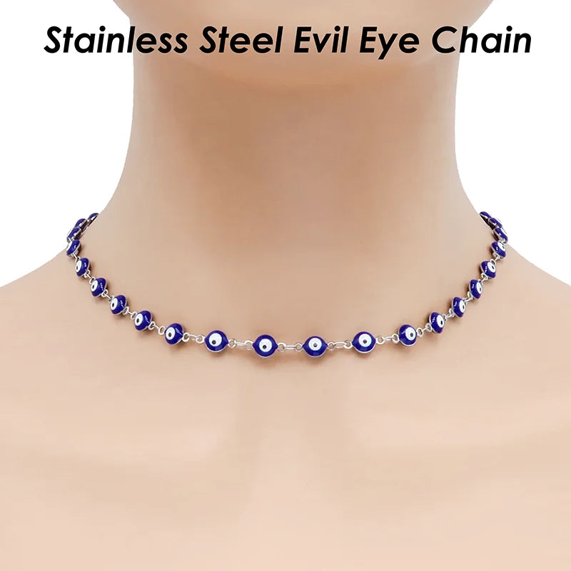 Collar de mal de ojo para mujer, collar de acero inoxidable, cadena de protección contra el mal de ojo, Gargantilla contra el mal de ojo, joyería de regalo