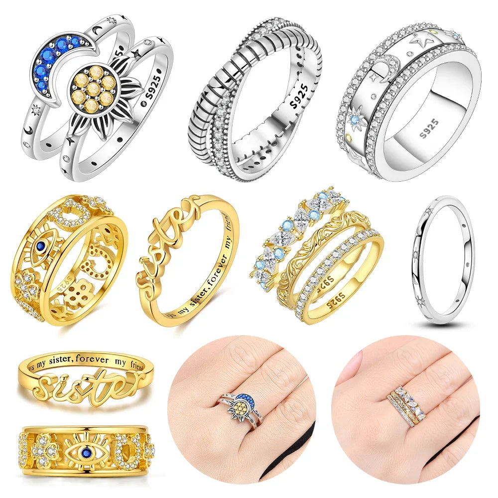 Anillo Apilable Luna, Estrella, Trébol y Ojo Turco
