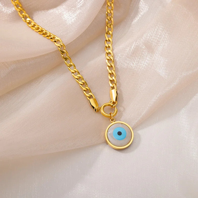 Collares con Colgante de Ojo de Diablo Clásico para Mujer, Acero Inoxidable, Chapado en Oro de 18K, Zirconia, Joyería para Uso Diario, Regalo