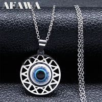 Collar con colgante de Ojo Azul turco, joyería de acero inoxidable, Color plateado, ojos azules de la suerte, regalo, collar N8023S01