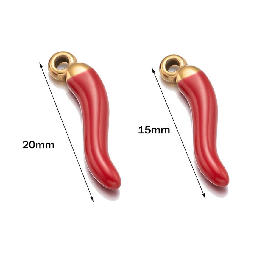 5 uds. De colgantes de cuentas de chile rojo de acero inoxidable dorado para pulsera, pendientes, collar, accesorios para hacer joyería artesanal