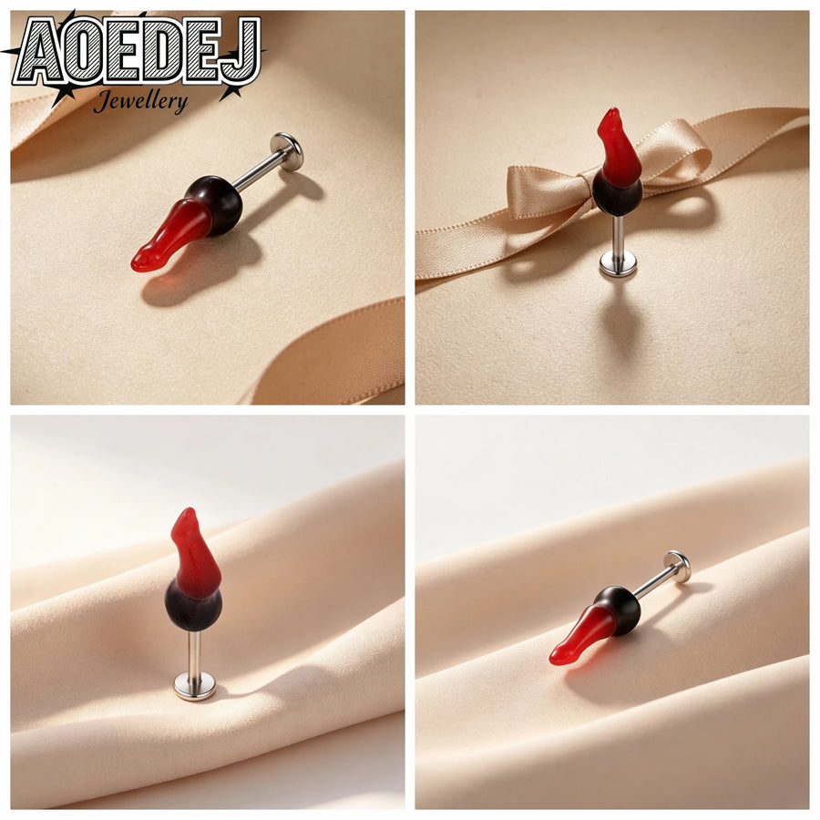 AOEDEJ 16G 1 unidad/1 par de aretes labret de acero inoxidable para Halloween, aretes de colmillo de demonio para cartílago de la oreja, piercing helix 6MM/8MM