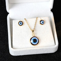 Conjunto de Collar y Pendientes de Acero Inoxidable con Ojo de Diablo, Estilo Bohemio para Mujer, Cadena para Clavícula con Ojo, Joyería de Moda, Regalo