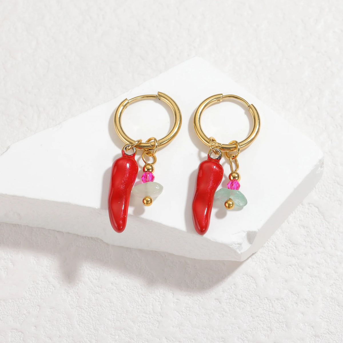 Pendientes bonitos de chili, cereza y fresa para mujer, pendientes redondos de aro con goteo de aceite de acero inoxidable, nueva joyería de moda, regalo de fiesta