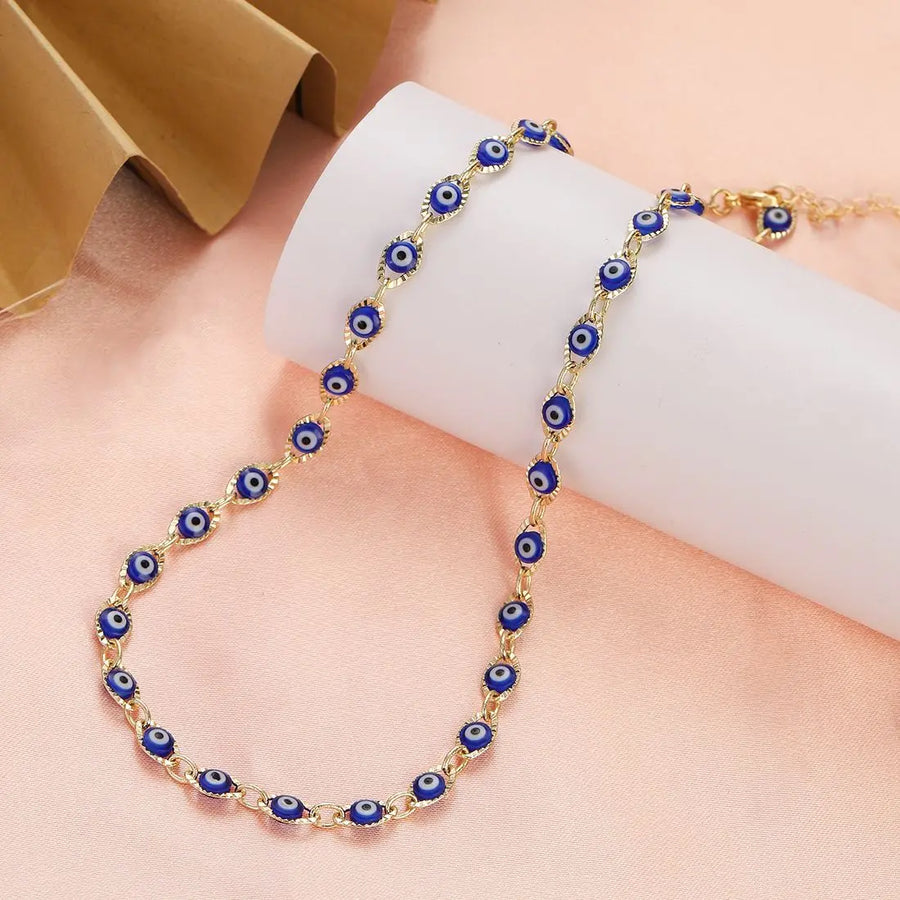 Collar de ojos malvados turcos azules para mujer, collares de acero inoxidable de Color dorado a la moda, regalo de joyería con cuentas esmaltadas 2023