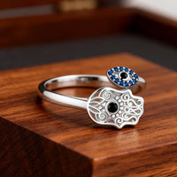 Anillo Apilable Mano de Fátima, Loto y Ojo Turco