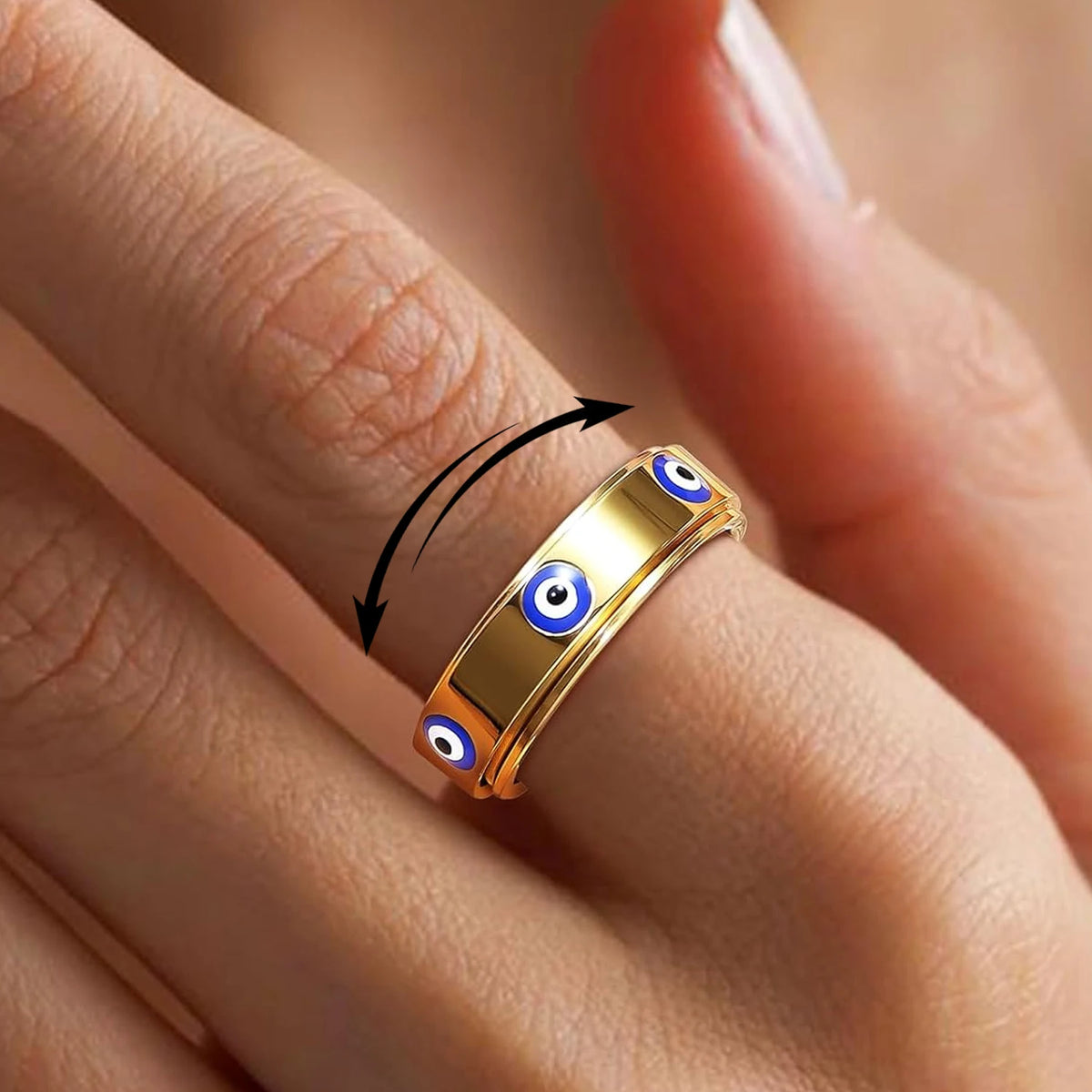 Anillo Giratorio Ojo Turco Calma Dorada