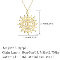 Collar con colgante de mal de ojo Sunburst para mujer, collares con dijes de acero inoxidable, rayos de sol, mal de ojo