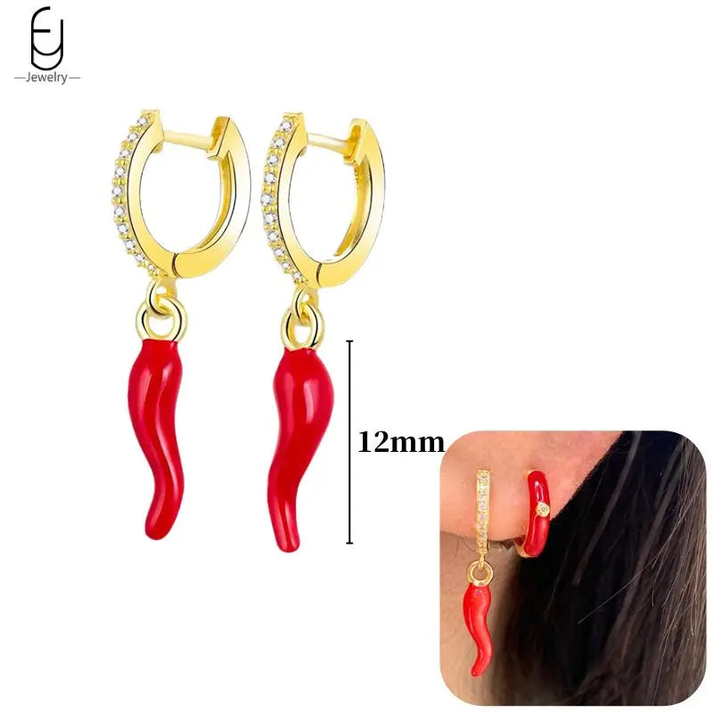 Pendientes colgantes de estrella de mar/gamba con aguja de Plata de Ley 925, pendientes dorados esmaltados de Chile rojo/estrella para mujer, joyería de moda