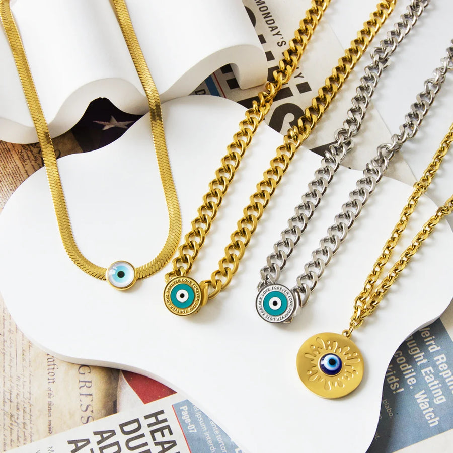 LUXUSTEEL-Cadena de serpiente con dijes de ojos malvados para mujer, collar de espiga de acero inoxidable, Gargantilla Vintage, regalos de joyería, nueva tendencia