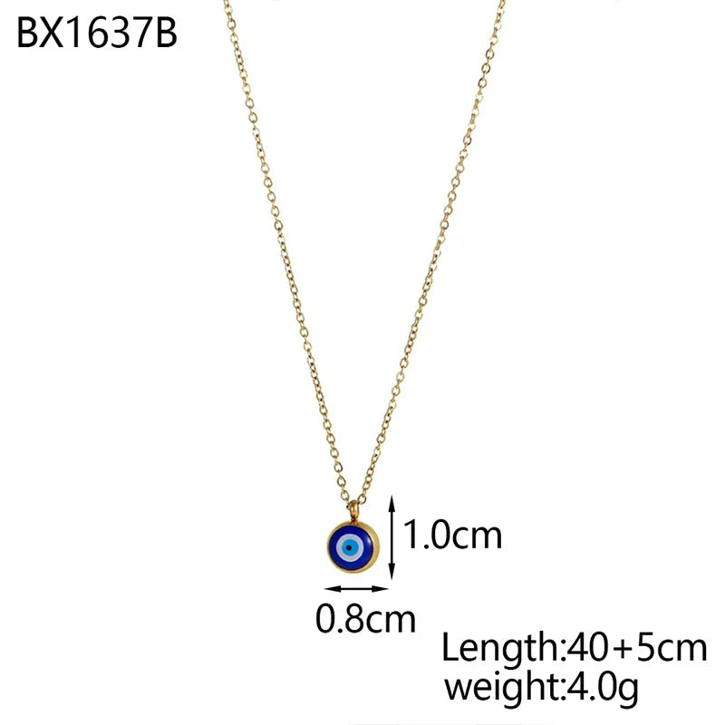 Collar étnico minimalista de moda chapado en oro de acero inoxidable con ojos de diablo, collar redondo con colgante de ojos malvados azules para mujer