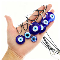 Collar de mal de ojo azul turco, gargantilla de cadena de cuerda de cuero con ojo de cristal, colgantes redondos, collar de la suerte para mujer, regalo de joyería para pareja