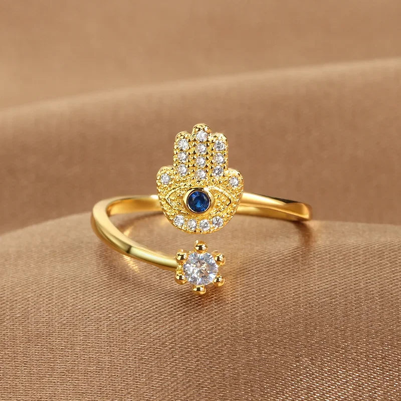 Anillo Mano de Fátima Ojo Turco Azul Artesanal