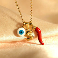 Collar de Amuleto Ojo Turco, Collar de Chile Rojo, Collar Personalizado con Inicial de Letra para Mujer