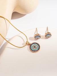 Conjunto de Joyería Bohemia Vintage para Mujer, Collar con Colgante de Ojo Turco Microincrustado en Turquesa, Pendientes de Ojo Turco Microincrustados en Turquesa
