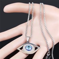Collar y Pulsera de Acero Inoxidable con Ojo Turco y Hamsa Islámica, Joyería Griega, N1137S02