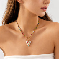 Collar con Cuentas de Piedra Natural Coloridas y Delicadas, con Cierre OT, para Mujer, Diseño Único de Corazón, Flor, Ojo Turco, Cadena de Circonio, Joyería para Fiesta, Regalo