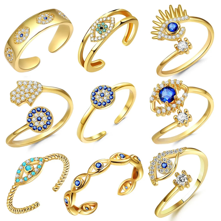 Anillo Ojo Turco Circonita Azul Abierto