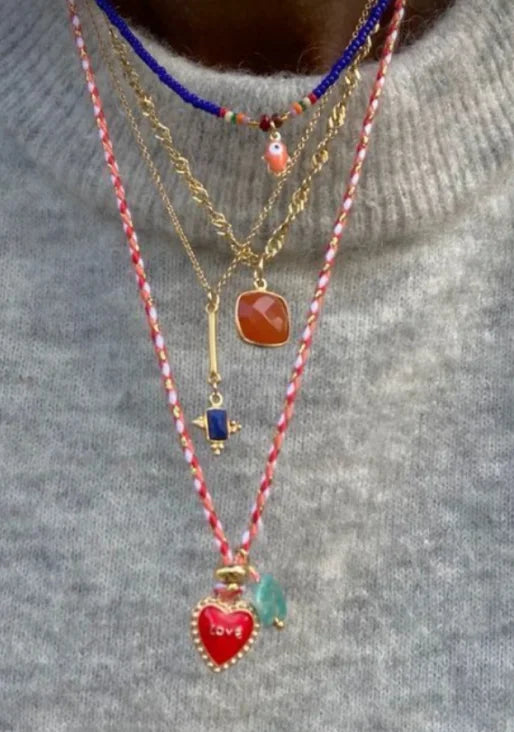 4 Uds. De dije de fantasma de ojo de diablo bohemio, diseño de amor, cadena de suéter apilada, collar de mujer, joyería de regalo de fiesta