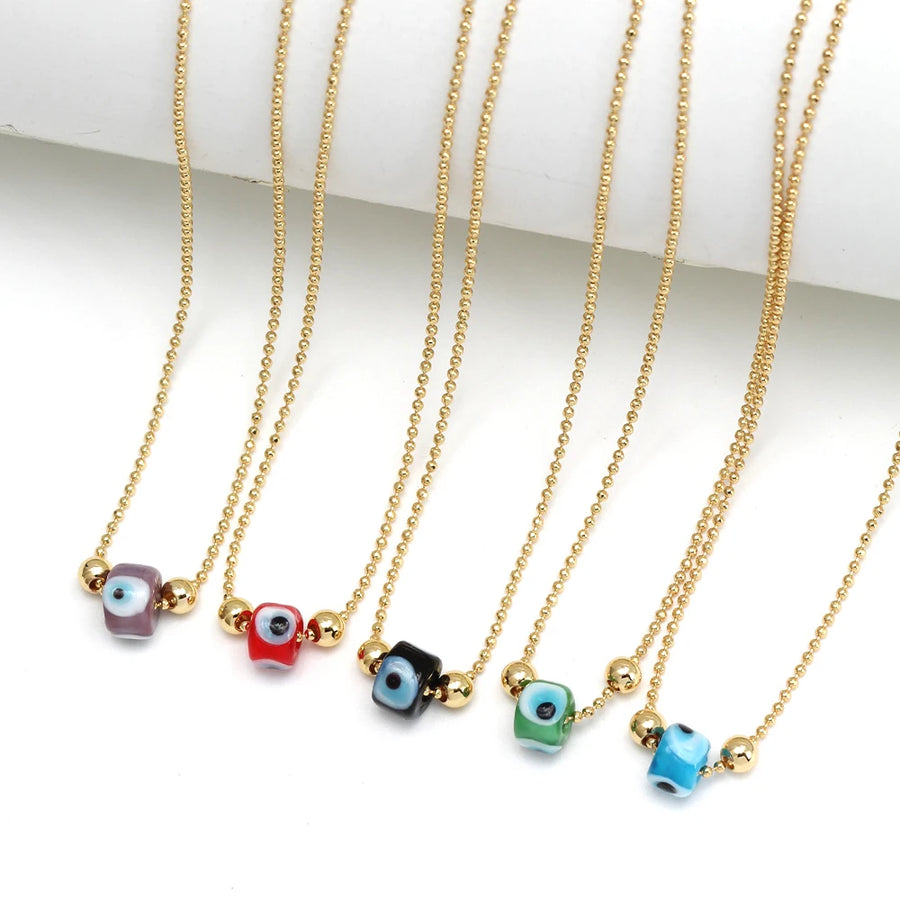 Collar de cuentas de ojo de la suerte para hombres y mujeres, cadena de cuentas de bola redonda de cobre, joyería de moda, aceite de gota de vidrio, turco, mal de ojo