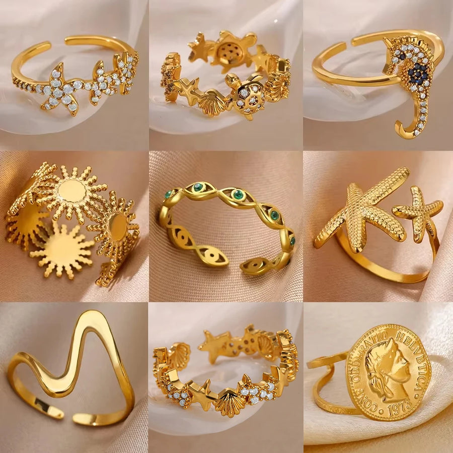 Anillo Ojo Turco Estrella de Mar y Tortuga