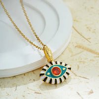 Collar con Colgante de Ojo Turco de Acero Inoxidable con Esmalte Multicolor y Circones, Chapado en Oro de 18K, Gargantilla para Mujer