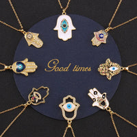 Nuevo Collar turco de ojo del diablo para hombres y mujeres, placa dorada, gota de aceite de palma, colgante de Fátima