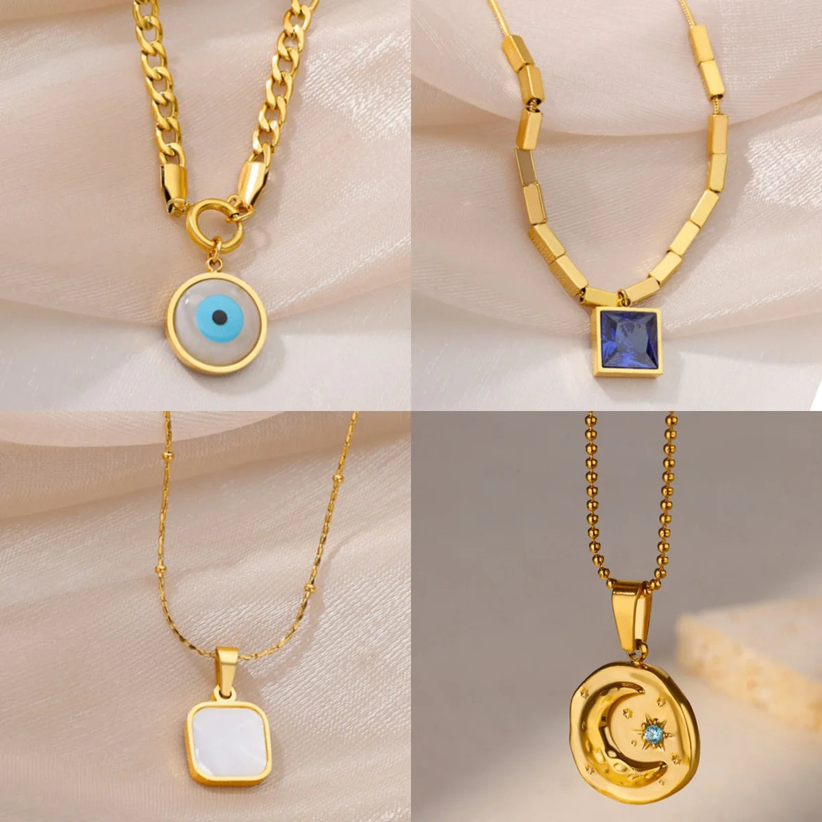 Collares con Colgante de Ojo de Diablo Clásico para Mujer, Acero Inoxidable, Chapado en Oro de 18K, Zirconia, Joyería para Uso Diario, Regalo