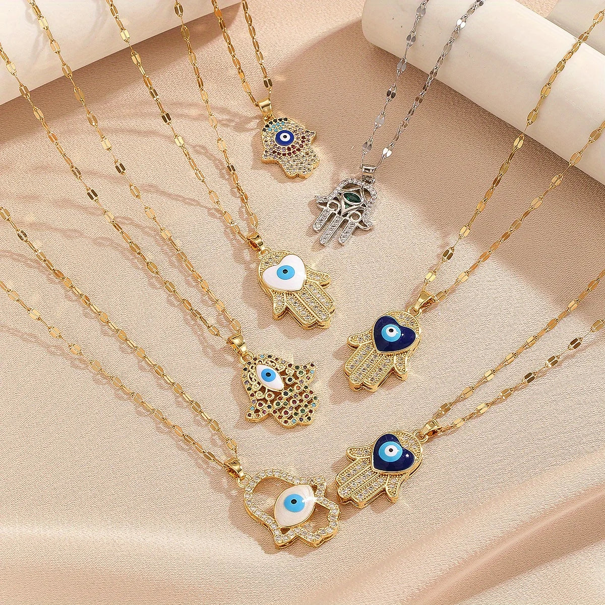 Collar de ojo de diablo para hombres y mujeres, chapado en oro de 18k, gota de aceite de palma, joyería de circón de colores, colores aleatorios, nuevo