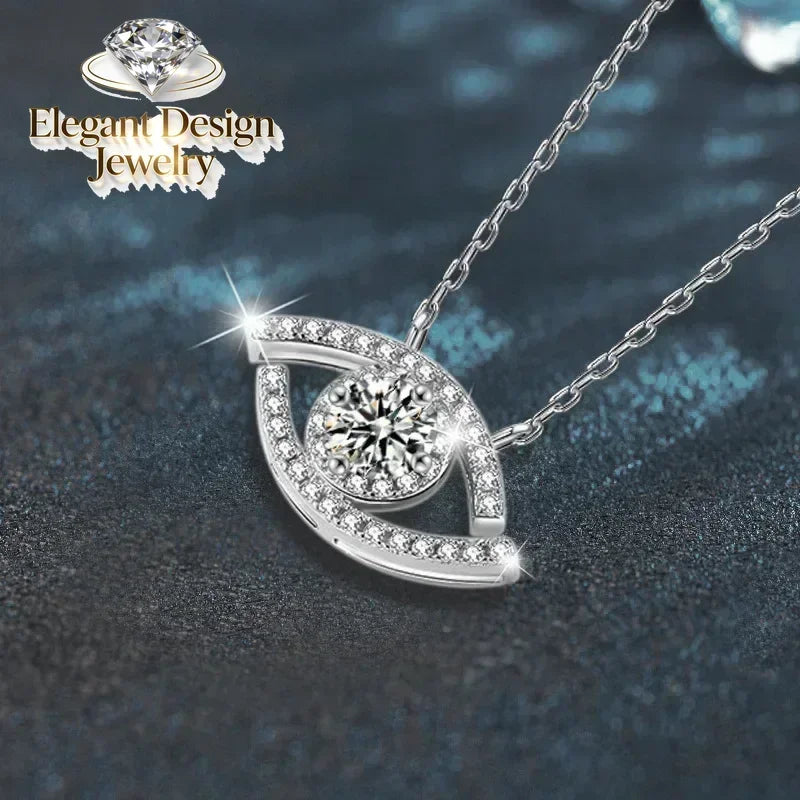 Collar con Colgante de Moissanita de 0.5 Quilates con Diseño Elegante de Ojo de Diablo en Platino PT950 para Chicas, Regalo de Cumpleaños para Mujeres, Joyería Fina