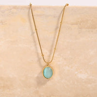 Collar con colgante de piedra verde para mujer, minimalista y de lujo, chapado en oro Natural, acero inoxidable, forma ovalada, ojo de gato