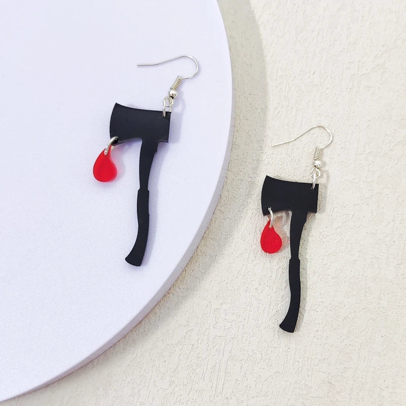 KUGUYS Pendientes colgantes negros de Halloween para mujer, accesorios de joyería gótica de acrílico con diseño de murciélago, araña y hacha