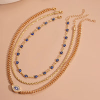 Collar Clásico con Colgante para Mujer, Microcirconitas, Ojo Turco de la Suerte, Cruz de Palma, Perla, Cadena Metálica Multicapa, Joyería