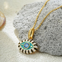 Collar con Colgante de Ojo Turco de Acero Inoxidable con Esmalte Multicolor y Circones, Chapado en Oro de 18K, Gargantilla para Mujer