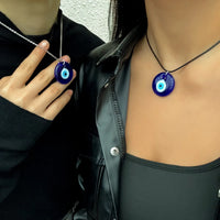 Collar de mal de ojo azul turco, gargantilla de cadena de cuerda de cuero con ojo de cristal, colgantes redondos, collar de la suerte para mujer, regalo de joyería para pareja