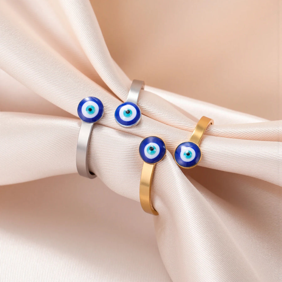 Anillo Ojo Turco Esmalte Azul Dorado