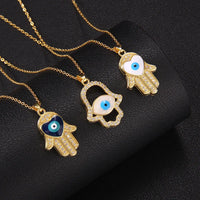 Nuevo Collar turco de ojo del diablo para hombres y mujeres, placa dorada, gota de aceite de palma, colgante de Fátima