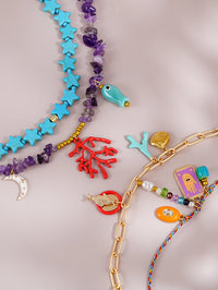 4 piezas de collar bohemio de turquesa con grava irregular apilada, con decoración de coral, luna y ojo de diablo, joyería diaria para mujer en vacaciones.